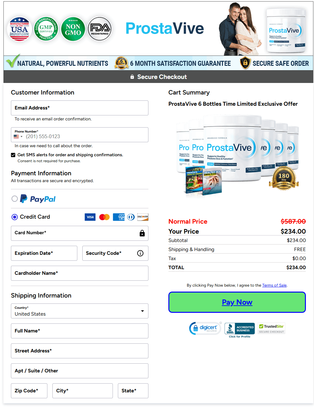 Secure ProstaVive checkout page for placing your order